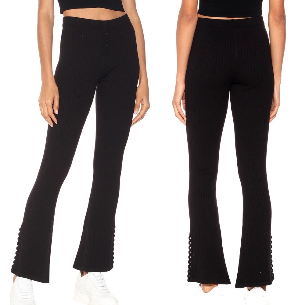 Live The Process Black Ribbed-Knit Flared Sweatpants